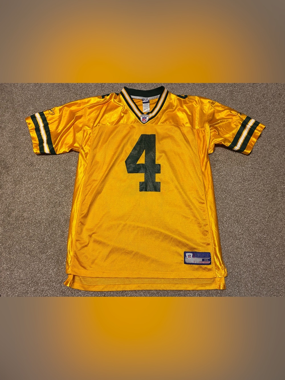 Brett Favre Green Bay Packers Yellow XL Jersey On Field Reebok Mens NFL 90’s VTG